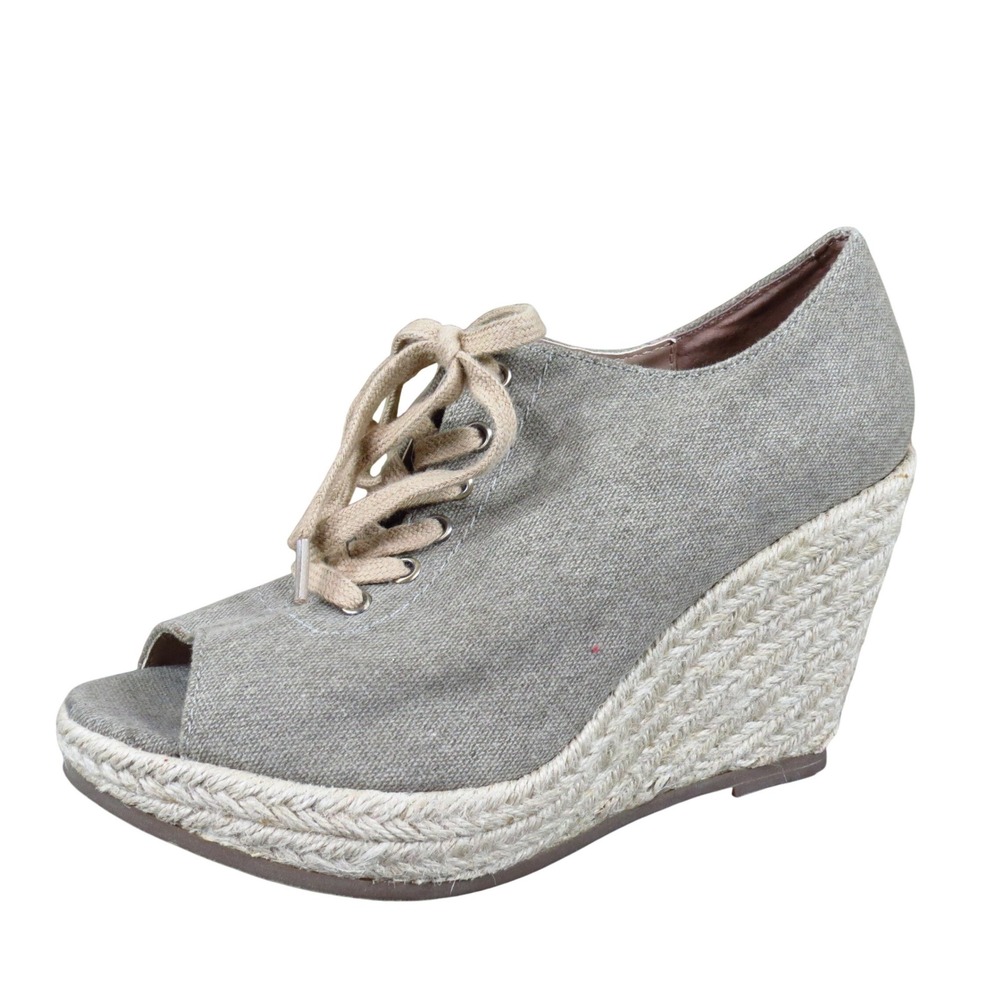 a.n.a 023-6071 Women‎ Espadrille Wedge Size 6M Summer Casual Olive Green Canvas